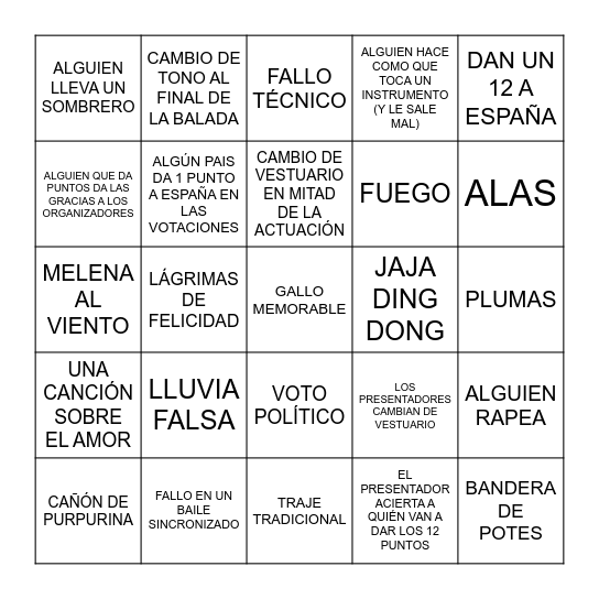 EUROVISIÓN Bingo Card