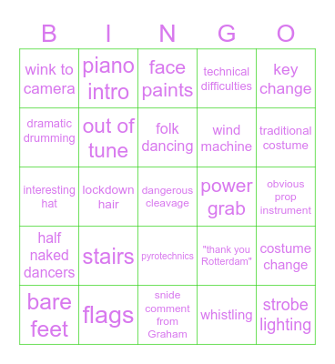 EUROVISION 2021 Bingo Card