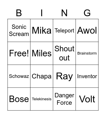 Danger Force Bingo Card