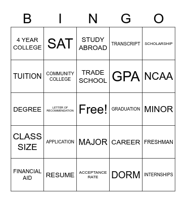 COLLEGE & CAREER BINGO Card