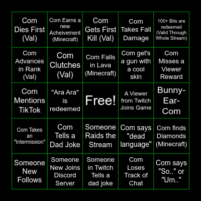 Comhrac's Bingo Stream! Bingo Card