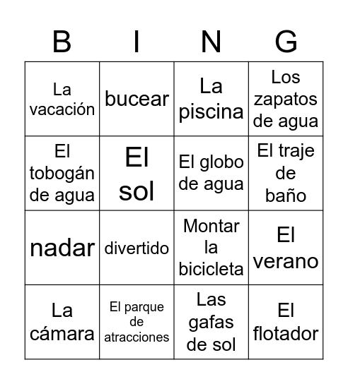 El Verano Bingo Card