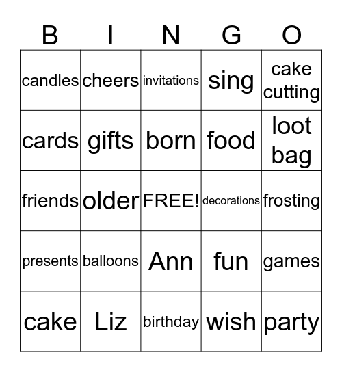 BIRTHDAY BINGO Card