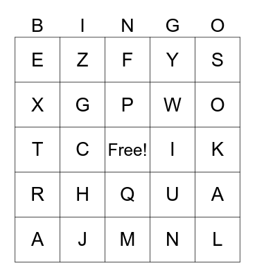 Alphabet Bingo -- Uppercase Bingo Card