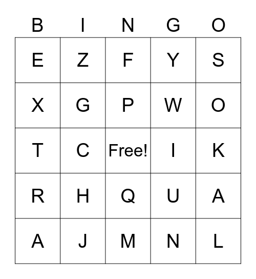 Alphabet Bingo -- Uppercase Bingo Card