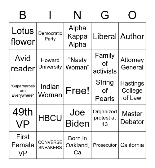 Kamala Harris Bingo Card