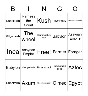 World History Bingo Card