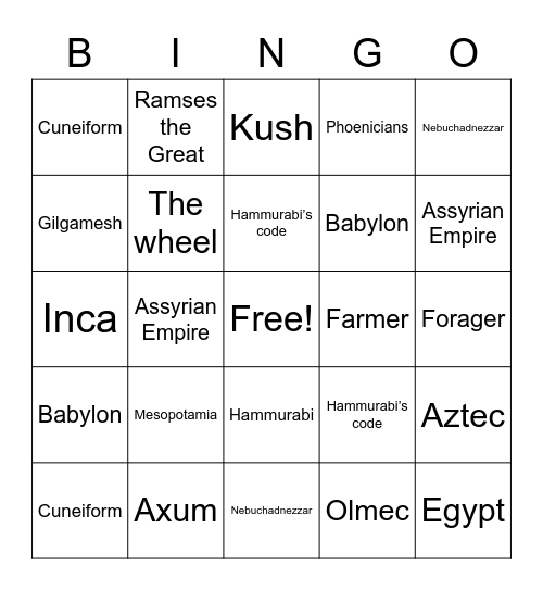 World History Bingo Card