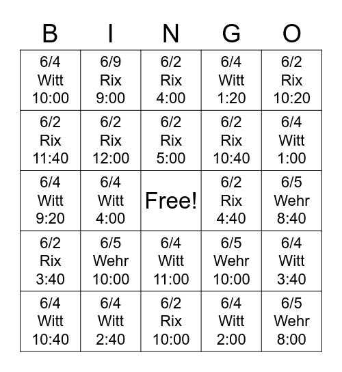 Rantoul Bingo Card