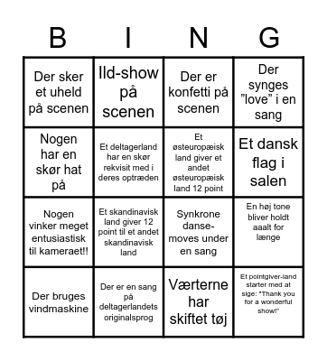 Eurovision 2021 Bingo Card