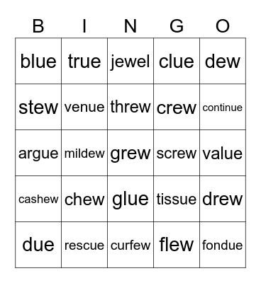 ue and ew Bingo Card