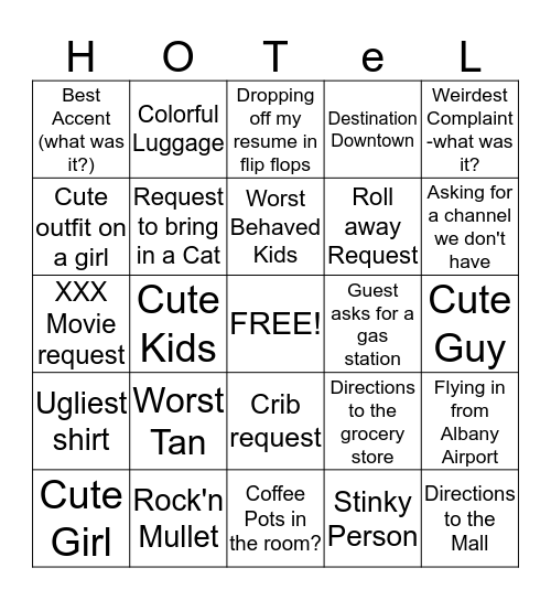 HiLaRiOuS HoteL BiNgO Card