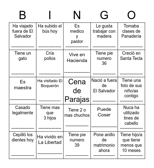 P A R E J A S Bingo Card