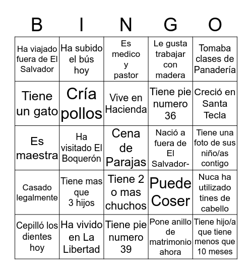 P A R E J A S Bingo Card