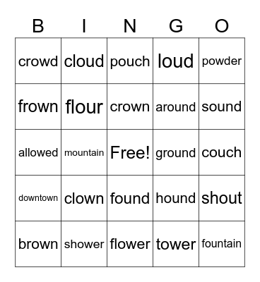 OU and OW words Bingo Card