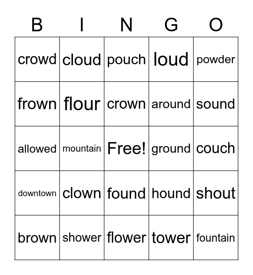 OU and OW words Bingo Card