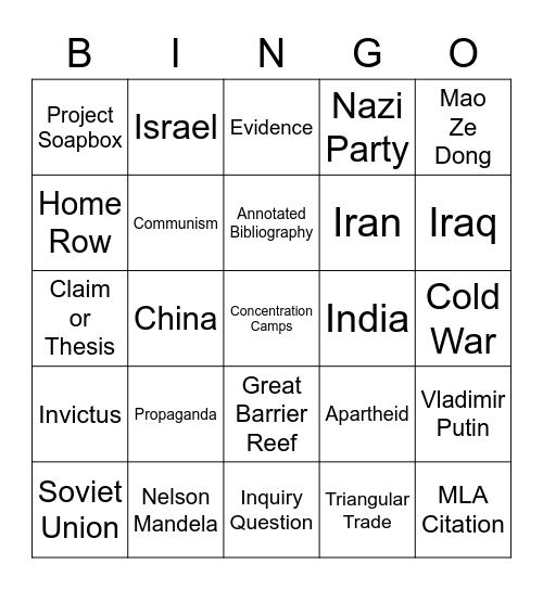 Social Studies Bingo Card