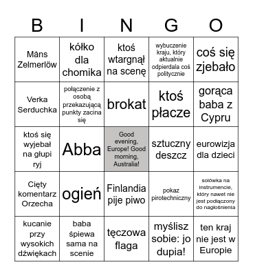 Eurowizja 2021 Bingo Card