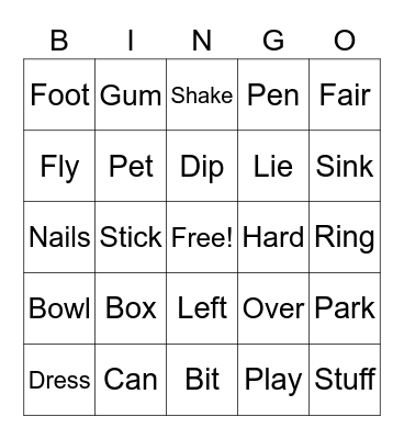 Multiple Meaning Word BINGO Card
