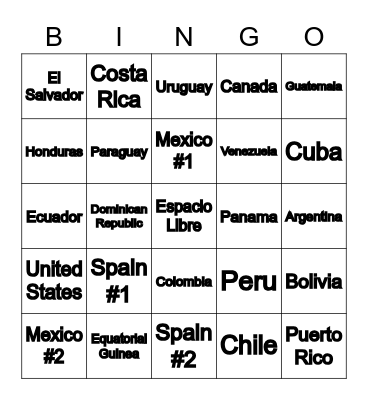 Country Facts Bingo Card