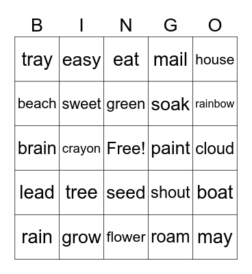 Vowel Teams Bingo Card