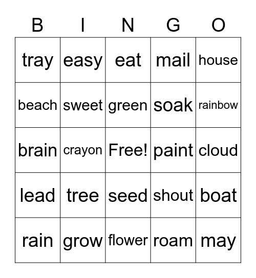 Vowel Teams Bingo Card