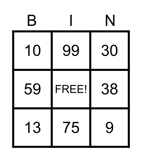 Numeros 0-100 Bingo Card