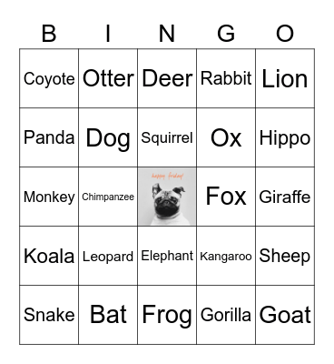 Animal BINGO! Bingo Card