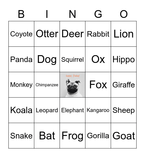 Animal BINGO! Bingo Card