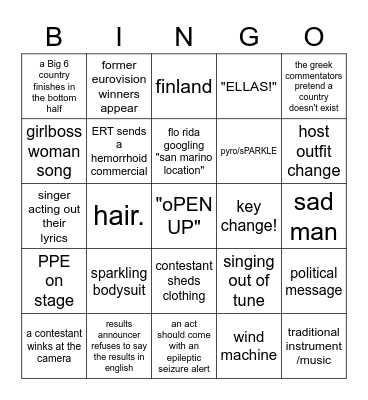 EUROVISION - take a sip every time.... Bingo Card