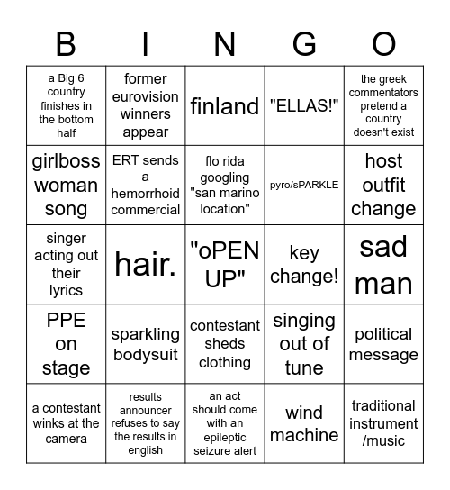 EUROVISION - take a sip every time.... Bingo Card