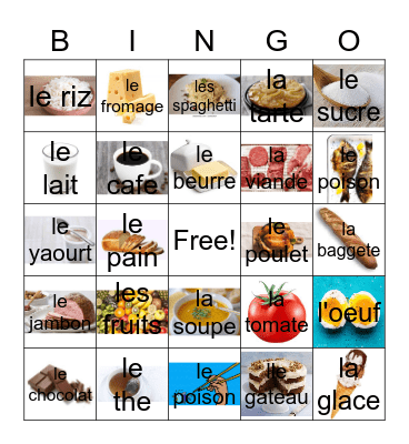La nouriture Bingo Card