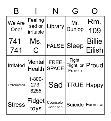 Mental Health Awareness Month! Bingo Card