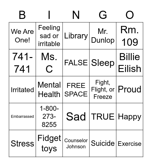 Mental Health Awareness Month! Bingo Card