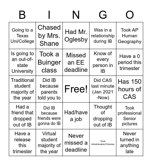 IB BINGO Card