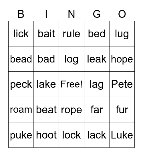 Minimal Pairs Bingo Card