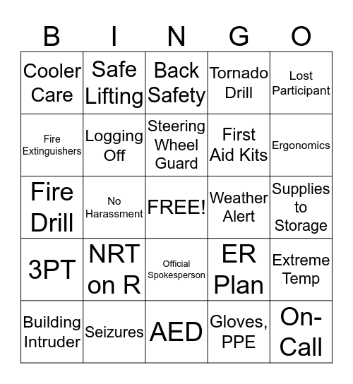 Safety Bingo Card