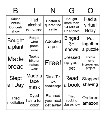 Covid Bingo Card