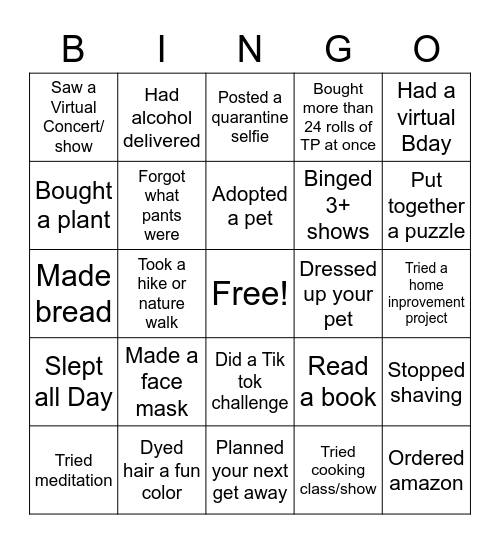 Covid Bingo Card