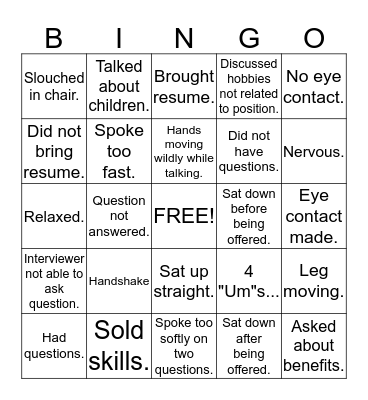 Interview Bingo Card