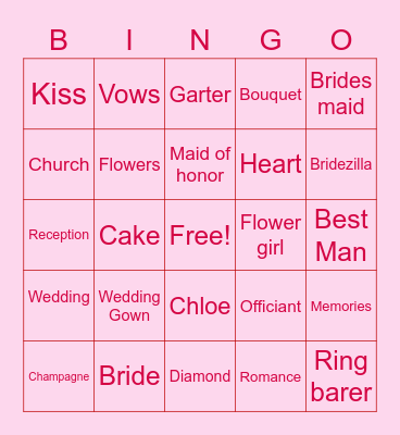 CHLOE'S BRIDAL Bingo Card