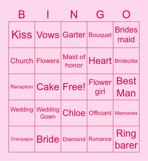 CHLOE'S BRIDAL Bingo Card