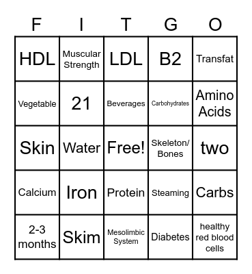 Health and Wellness Bingo Card