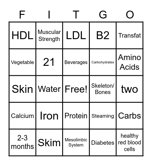 Health and Wellness Bingo Card