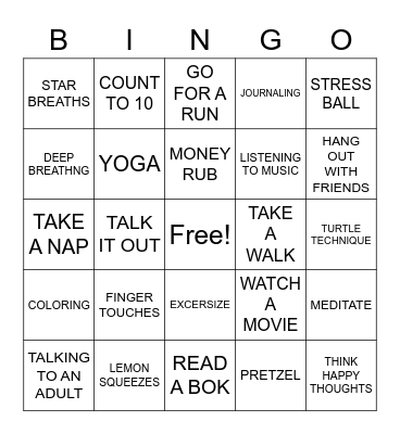 COPING SKILLS BINGO Card