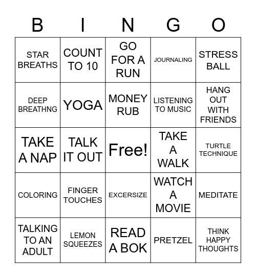 COPING SKILLS BINGO Card