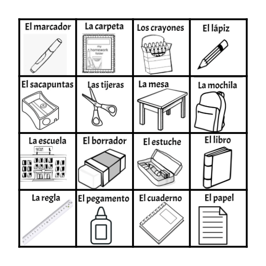Las Cosas de la Escuela Bingo Card