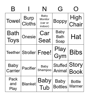 Baby Shower Bingo Card