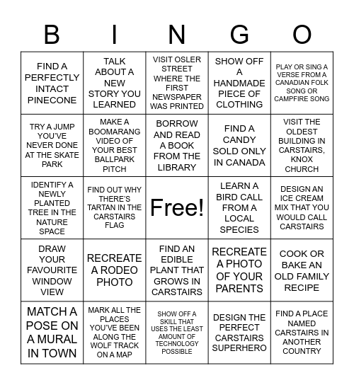 Carstairs Bingo Card