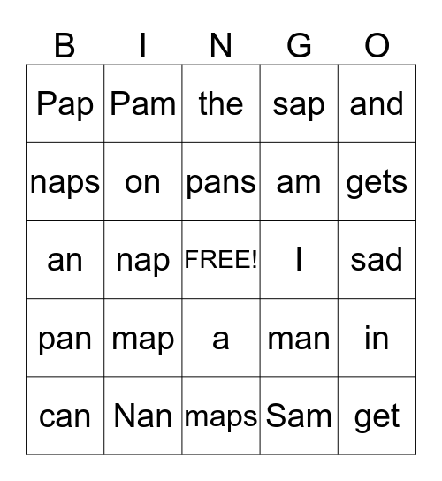 Nan and Pap Bingo Card